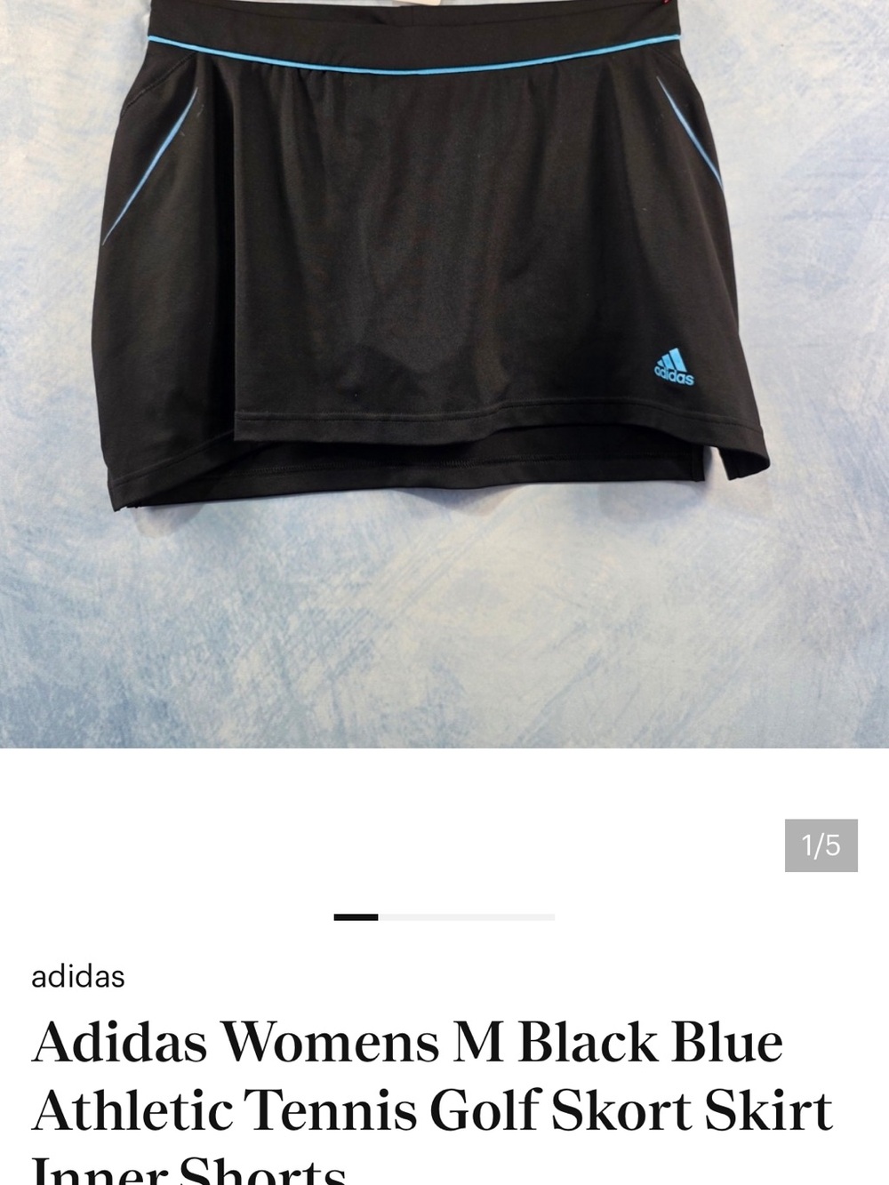 adidas Black & Light Blue Athletic Skort with Blue Logo and Built In Shorts